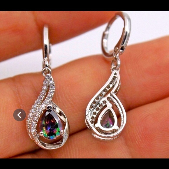 Ladies Iridescent 925 Silver CZ Drop Earrings - Picture 3 of 3